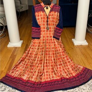 Elegant Orange and Navy Long Sleeve Dress